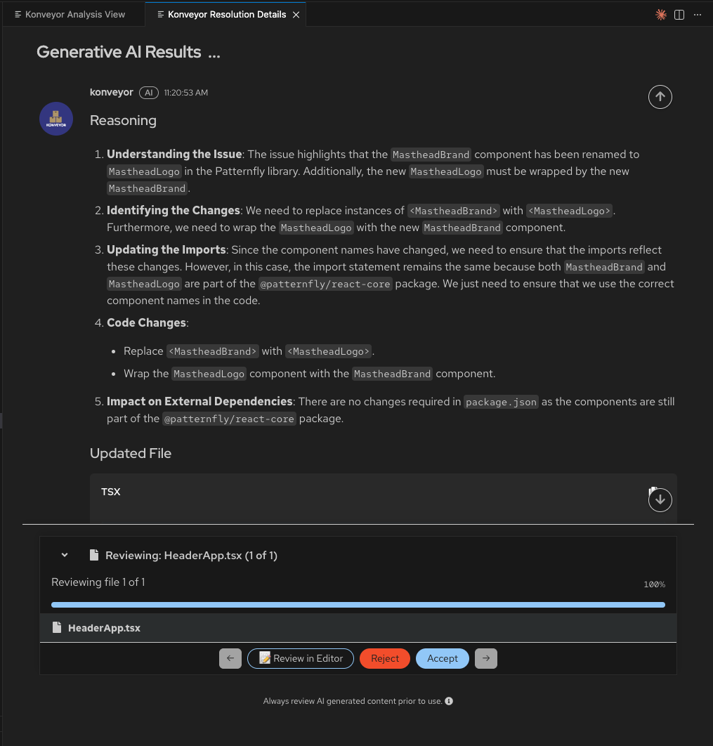 Konveyor AI Reasoning